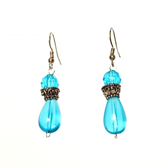 Aqua Blue Teardrop Shaped Seaglass Earrings - Picture 1 of 1